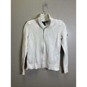 VTG Lauren Ralph Lauren Sweater Women XS White Full Zip‎ Mock Neck Old Money Y2K